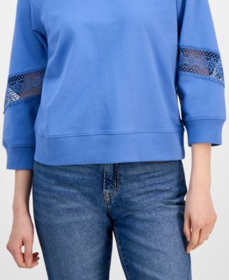 Nautica Women's Pleated Lace-Trim 3/4-Sleeve Sweatshirt