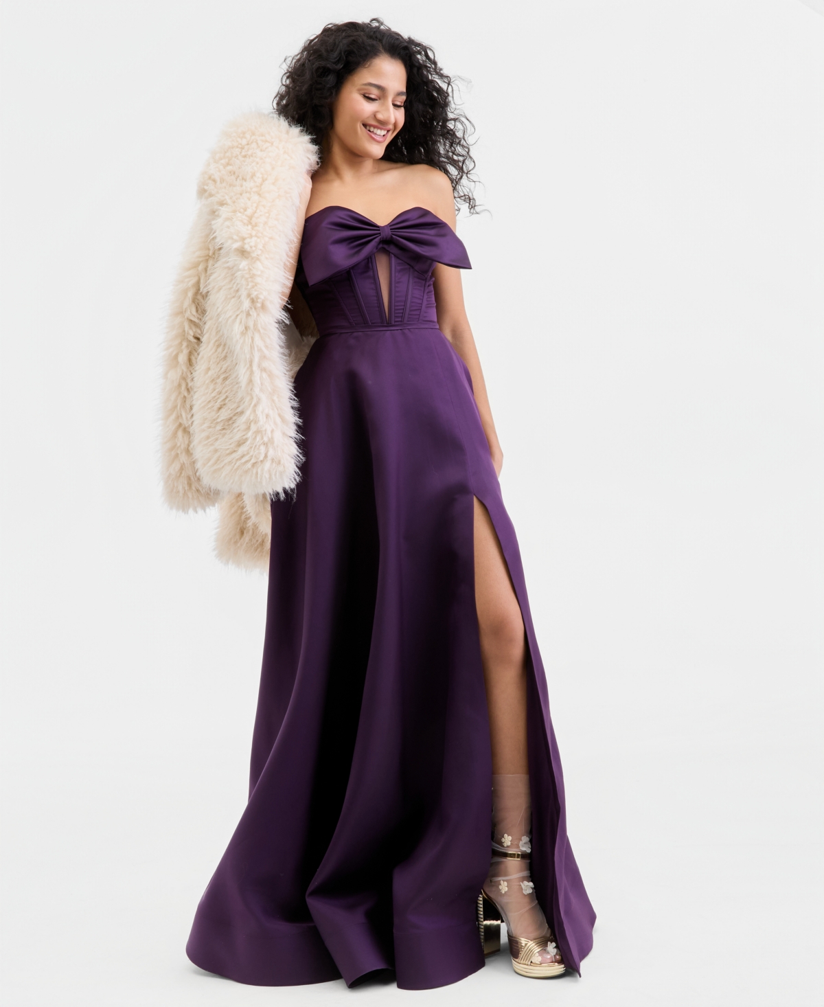 City Studios Juniors' Bow-Front Keyhole-Cutout Gown, Created for Macy's