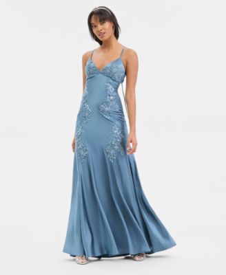 Juniors' Appliqu&eacute; Satin Gown