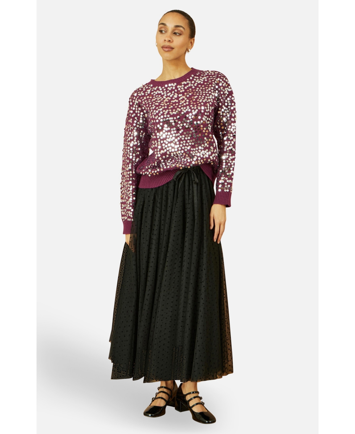 Yumi Women's Sequin Relaxed Fit Sweater