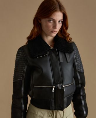 Women's Cropped Biker Style Shearling Jacket