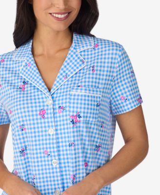 Women's Cropped Notch Collar Pajama Top and Pants, 2-Piece Set