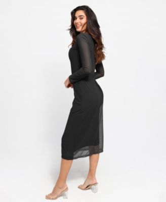Women's Shapewear Slimming Midi Dress and Sheer Mesh Overlay Set