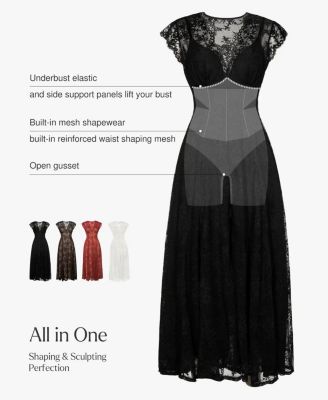 Women's Shapewear Boho Floral Lace Front Slit Maxi Dress