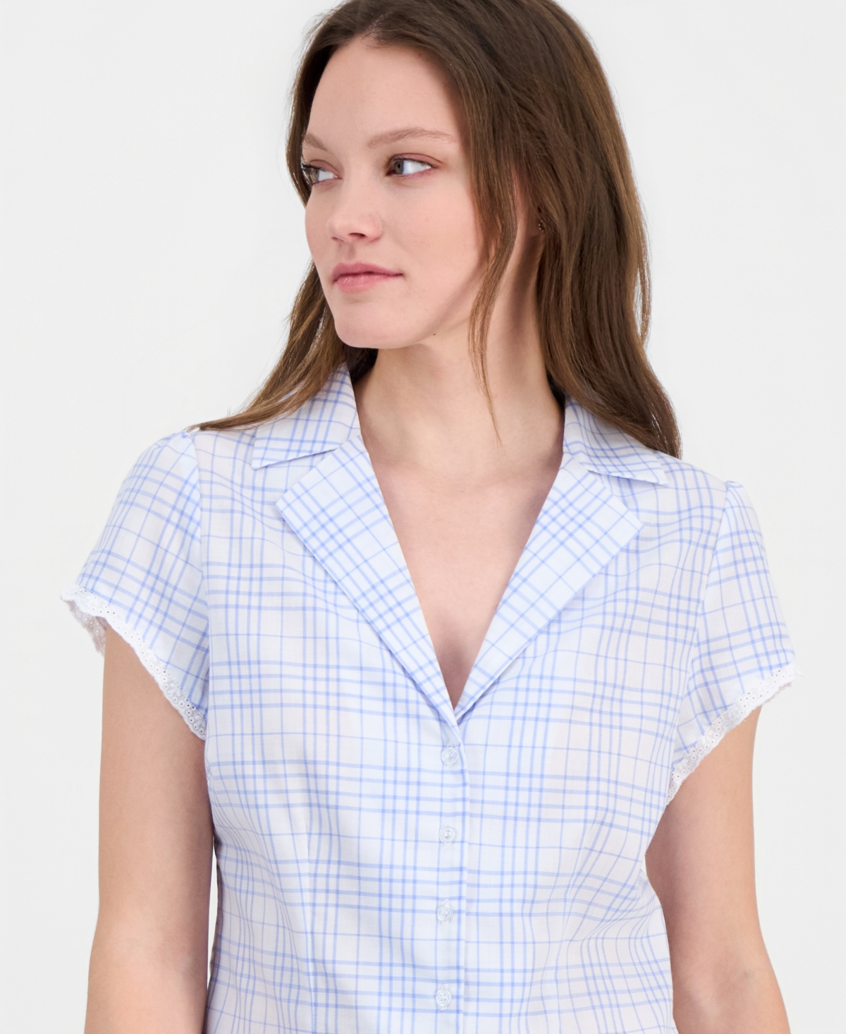 Just Polly Juniors' Button-Front Printed Cotton Shirt