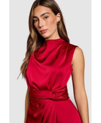 Women's Satin Twist Waist Midi Dress