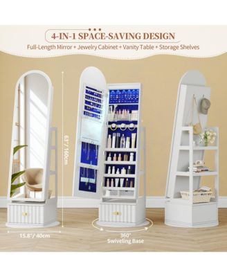 63" Jewelry Cabinet with Drawer and Rotating Full-Length Mirror
