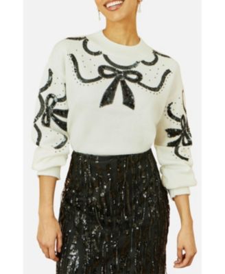 Women's Sequinned Bow Neckline Sweater