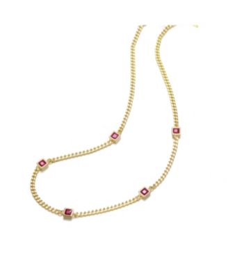 14K Gold Plated with Red Square Accents Chain Necklace
