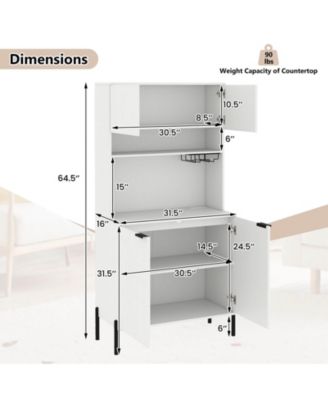 64.5” Kitchen Pantry Cabinet with Charging Station Wine Glass Rack Adjustable Shelf