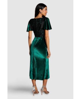 Women's Velvet Lace Mix Short Sleeve Midi Dress