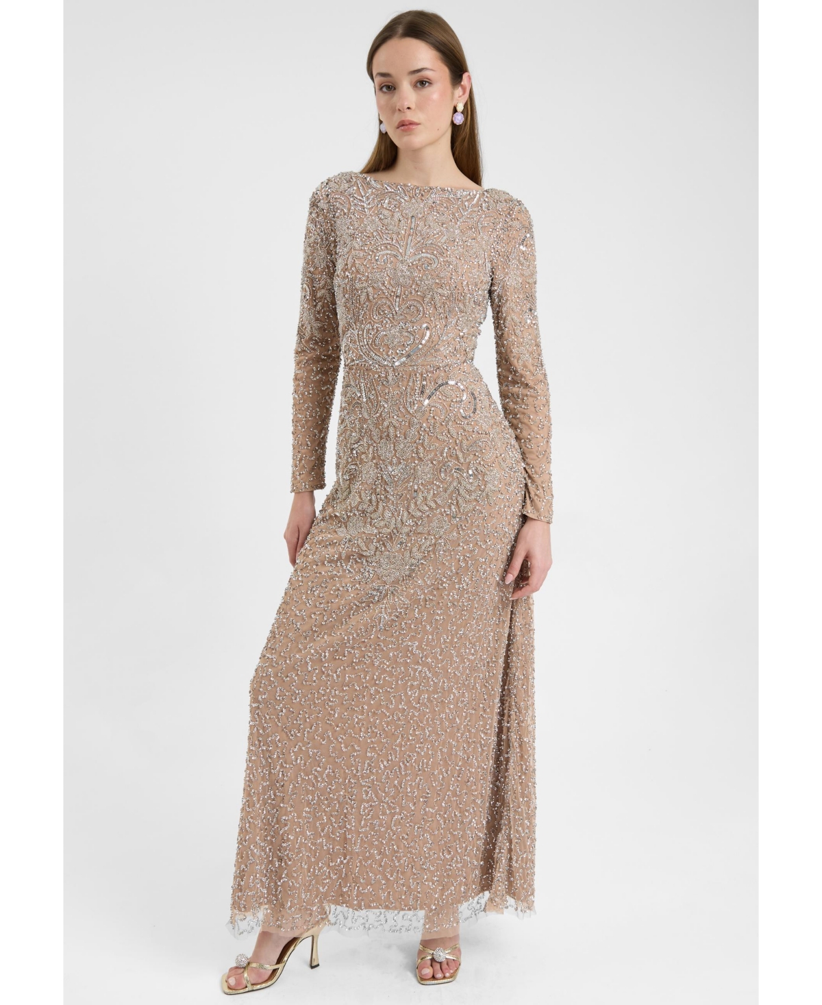 Maryisa Women's Modest Embellished Sequin Beaded Dress Maxi With Detailed Design