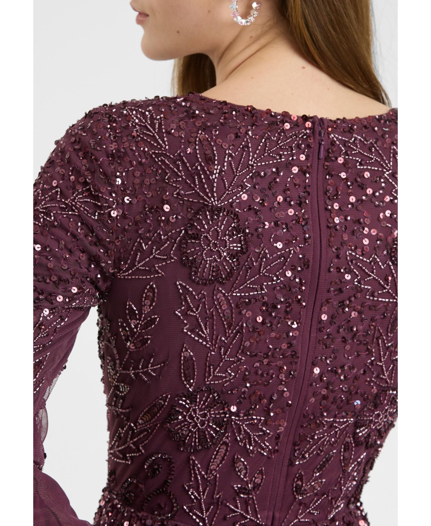 Women's Modest Embellished Sequin Beaded Dress Maxi With Boat Neck
