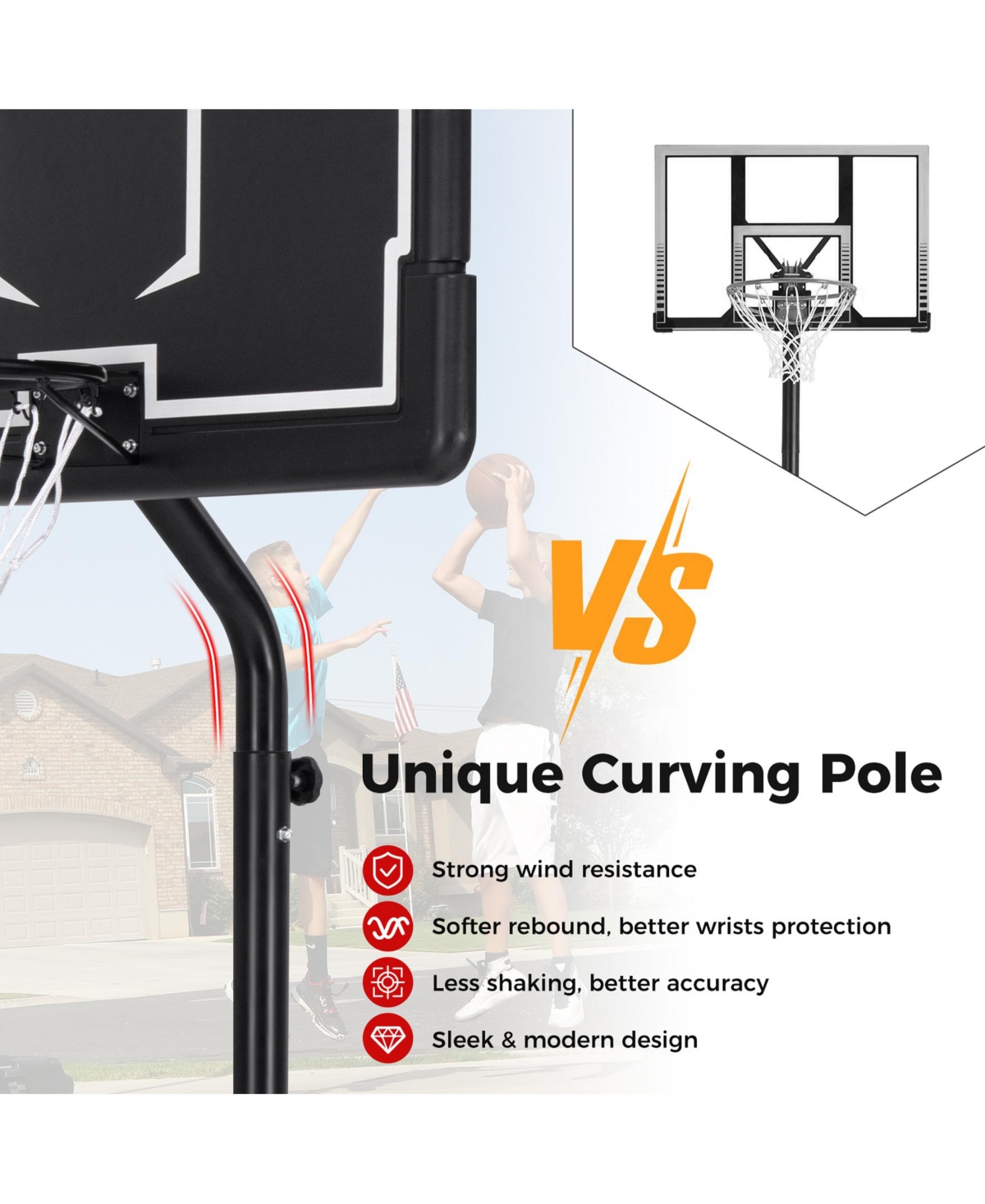 Sugift Portable Outdoor Basketball Hoop 6.9-8.5 Ft Adjustable with Fillable Base Shatterproof Pc Backboard