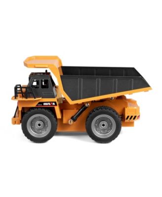 RC Dump Truck Toy, 9-Channel 1:18 Scale Remote Control Construction Vehicle with Metal Bed & Lights
