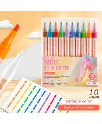 10 Colors Double-Head Colored Highlighter, Quick-Drying and Non-Bleeding for Meetings, Note-Taking, Office & School Supplies