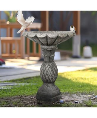 24.8 Inch Heigh Concrete Bird Bath with Pineapple Texture – birdbath Sturdy & Elegant Design, Vintage Freestanding Style