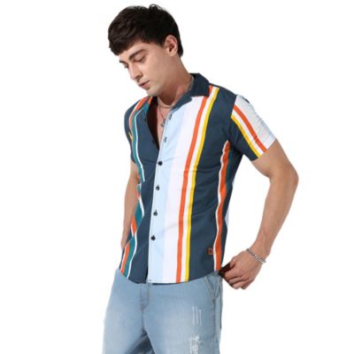 Men's Striped Button Up Cotton Shirt