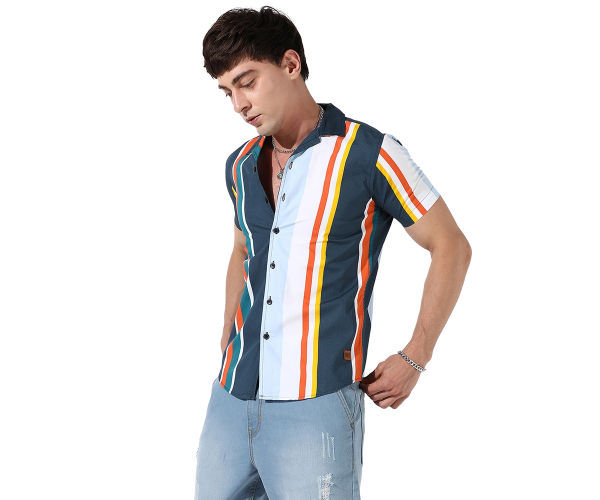 Campus Sutra Men's Striped Button Up Cotton Shirt