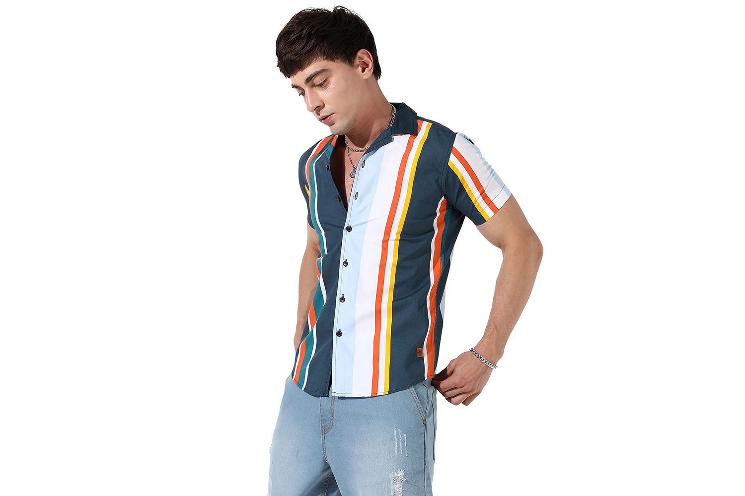 Men's Striped Button Up Cotton Shirt