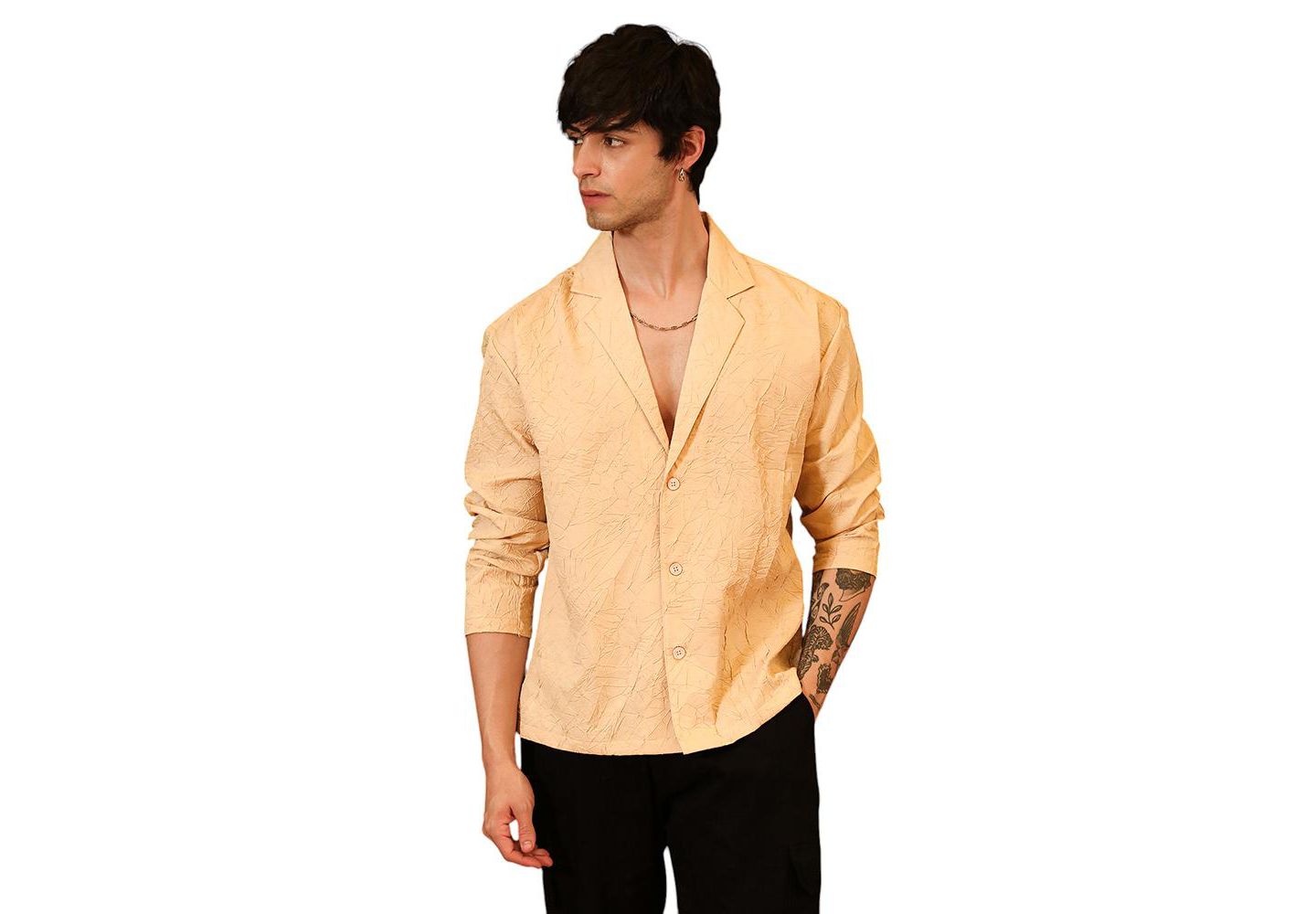 Мужская рубашка Cahoot Campus Sutra Buff Beige Wrinkled Korean Oversized, цвет: Бежевый — фото 1