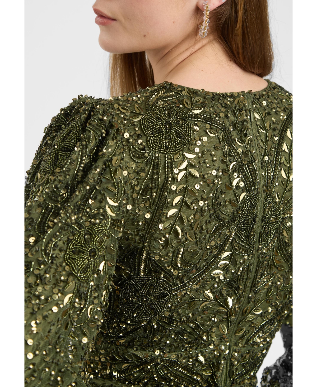 Maryisa Women's Modest Embellished Sequin Beaded Dress Maxi With loose Cuff Sleeves