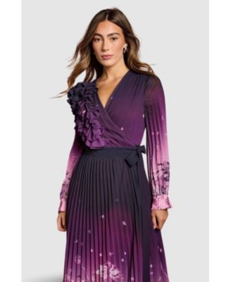 Women's Floral Corsage Wrap Georgette Dress