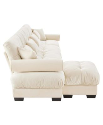 Streamdale L-Shaped Cloud Sofa, Convertible 4-Seater Modular Couch, Modern Velvet Cream