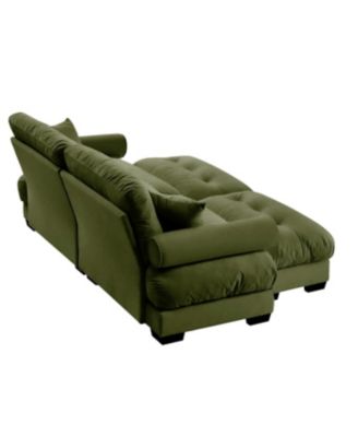 Streamdale Oversized Modern Two-Seater Sofa with Ottoman, Velvet 2-Seater with Armrests & Pillows