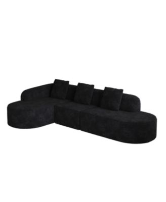 Streamdale L-shaped curved modular sofa, modern lychee-textured polyester, curved backrest with 3 pillows