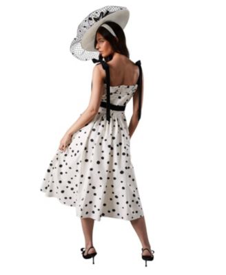 Women's Lisa Tan Mono Spot Bow Detail Midi Dress