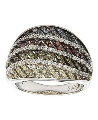 Sterling Silver Cubic Zirconia Pave Multi Color Ring