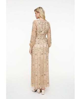 Women's Embellished Sequin Beaded With Designer Sleeves Maxi Dress