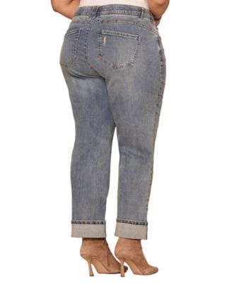 Plus Size Rolled-Cuff Boyfriend Jeans