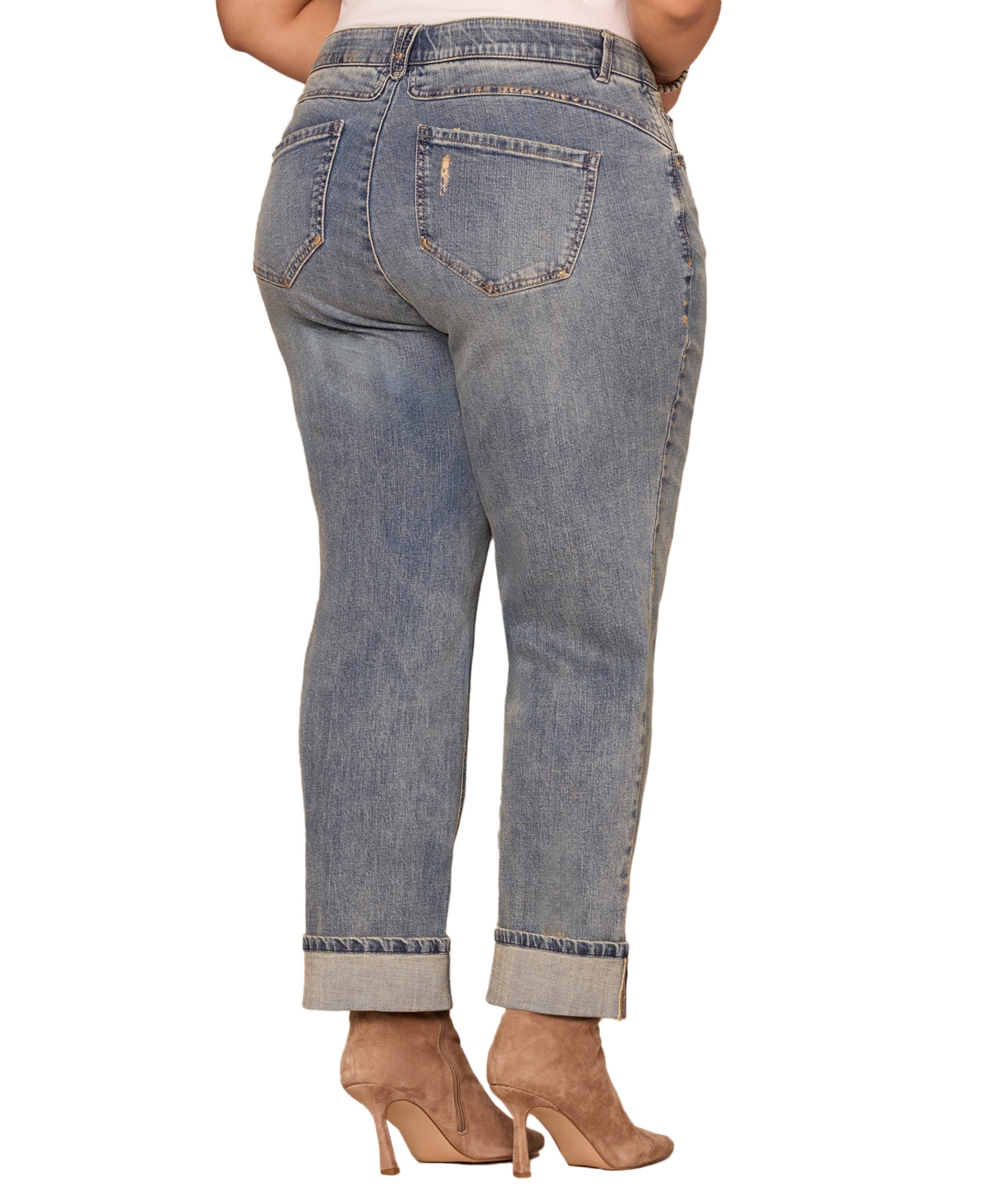 Democracy Plus Size Rolled-cuff Boyfriend Jeans In Blue