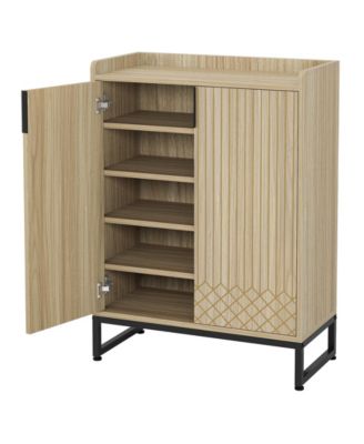 Shoe Cabinet with Doors,Natural 5 Tiers Shoe Storage Cabinet for Entryway, 25 Pairs Wooden Shoe Rack Cabinet