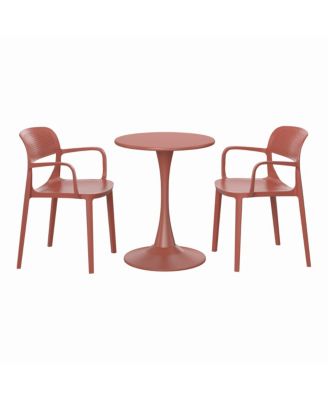 3-Piece Round Metal Bistro Dining Table Set And Stackable Resin Patio Dining Arm Chairs