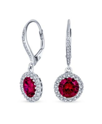Set of 2 3Ct Cubic Zirconia Round Solitaire CZ Halo Dangle Drop Lever back Earrings .925 Sterling Silver