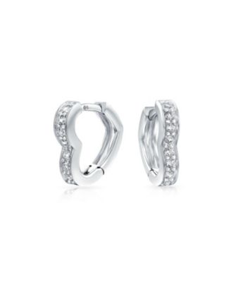 Romantic Cubic Zirconia CZ Heart Bracelet and Huggie Hoop Earrings Jewelry Set