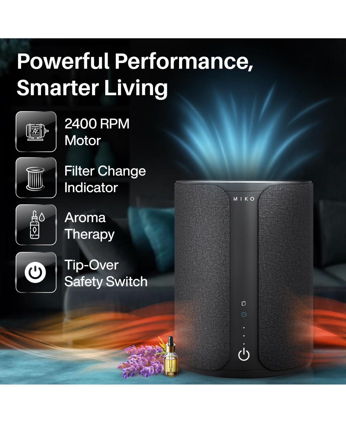 Miko Smart Home Air Purifier with App Control & Oil Diffuser – Covers up to 925 sq ft