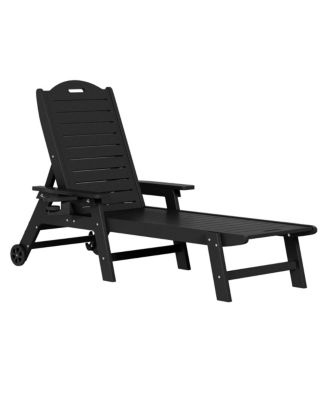 3-Piece Polyethylene Outdoor Patio Chaise Lounge Chair with Wheels & Cup Holder with Patio Side Table