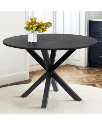 5-Piece Round Dining Table Set for 4, Black MDF Top with Upholstered Fabric Chairs, Kitchen Table Set for Small Spaces