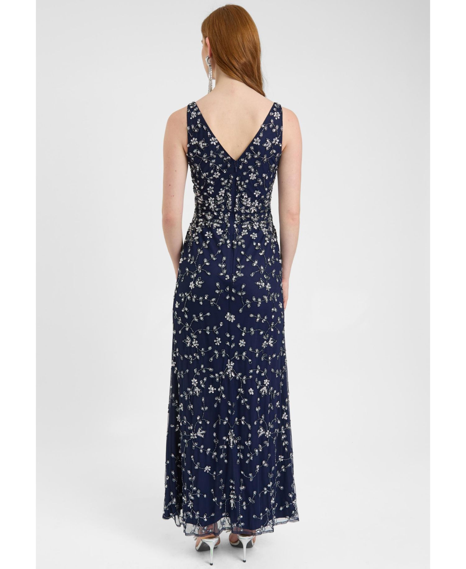 Women's Embellished Sequin Beaded Maxi Dress With Wrap Bottom