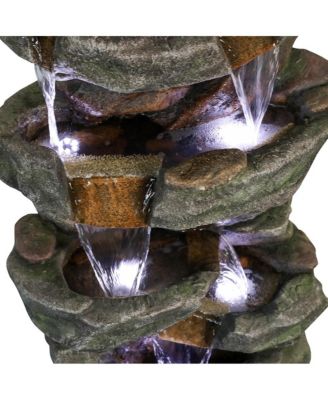 40.5” High Rocks Outdoor Water Fountain - 6-Tiers Cascading Waterfall with LED Lights, Soothing Tranquility for Home Garden, Yard Decor