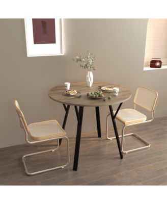 CASAINC 35.43 Inch Round Dining Table with Black Metal Legs in Brown(only table)