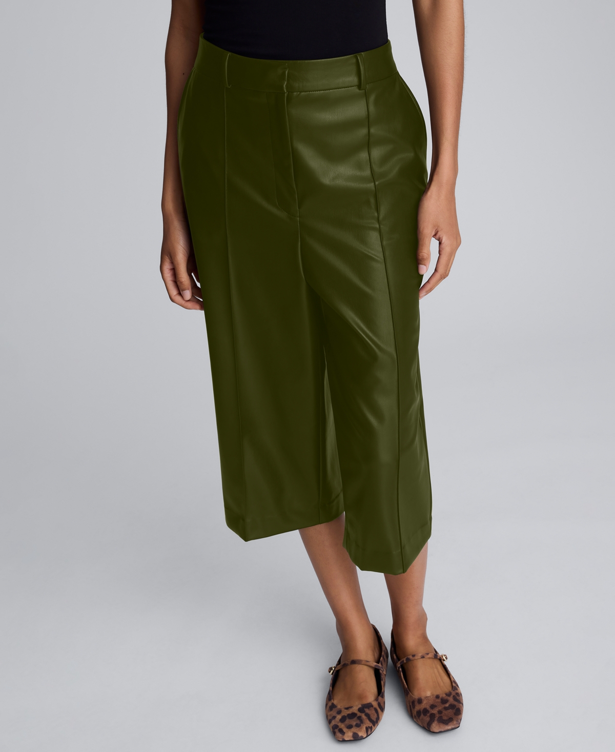 Kenneth Cole Women's Faux Leather High Rise Pintuck Culotte In Green