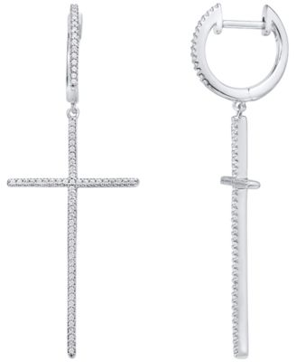 White Diamond (3/8 ct. t.w.) and Sapphire (0.01 ct. t.w.) Earrings in 10k White Gold