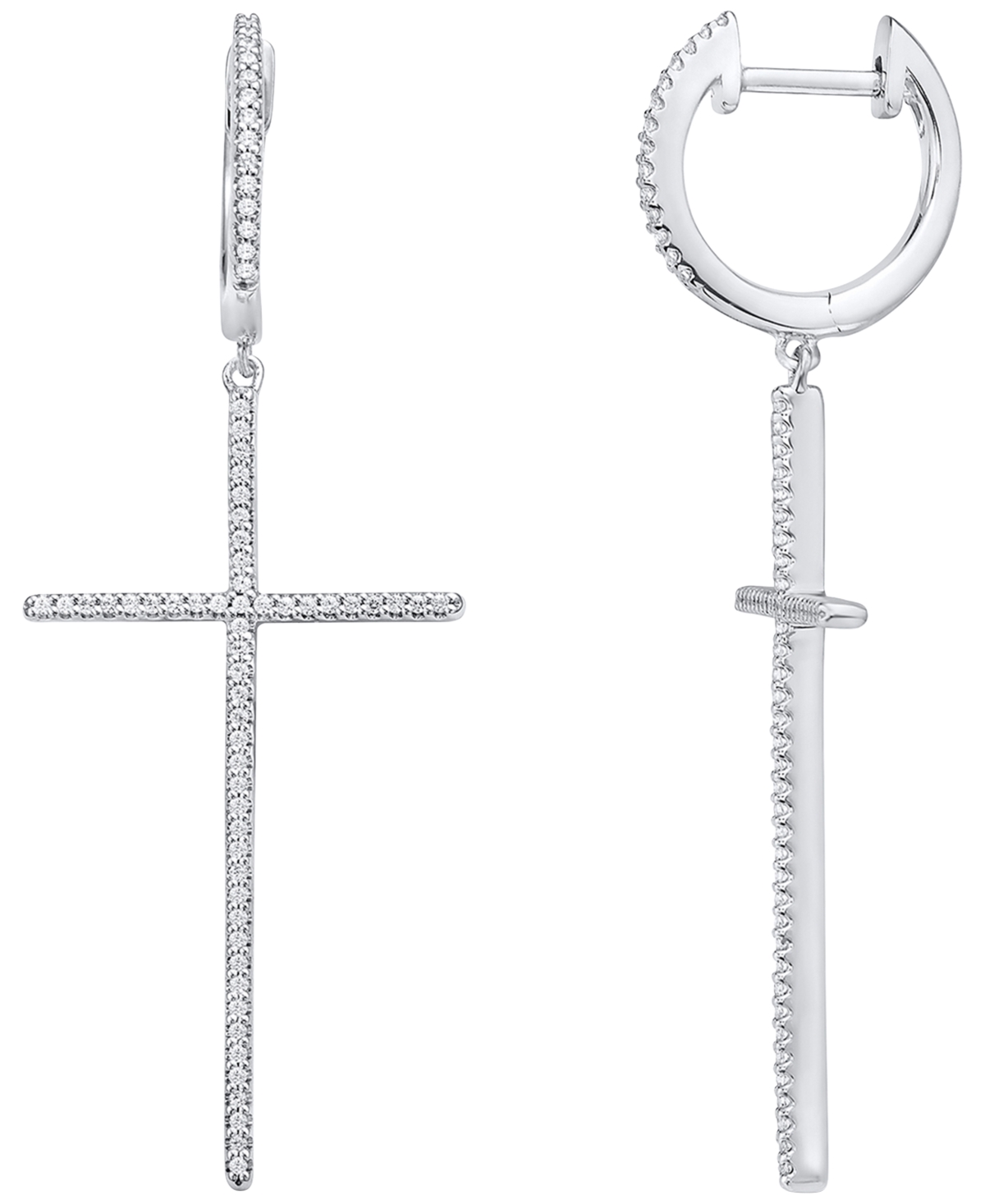 Macy's White Diamond (3/8 ct. t.w.) and Sapphire (0.01 ct. t.w.) Earrings in 10k White Gold