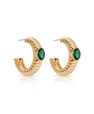 Ribbed Emerald Large Hoops