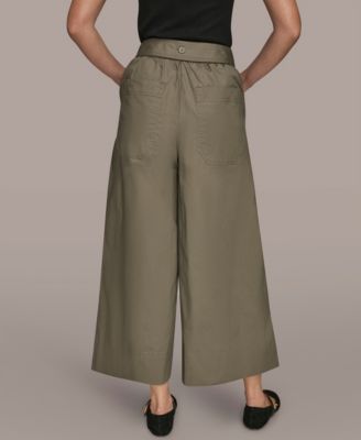 Women's Stretch Poplin Self Belted Crop Pants